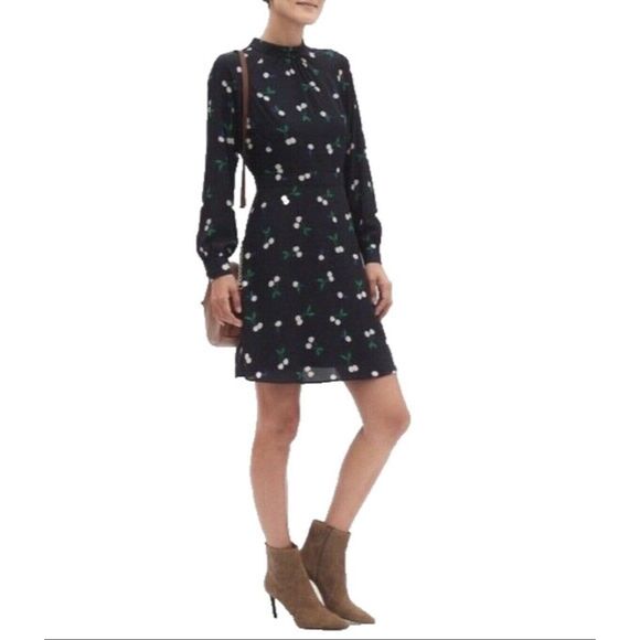 Banana Republic White Cherry High Neck Mini Dress - Size 4P - Multicolor - Picture 1 of 9